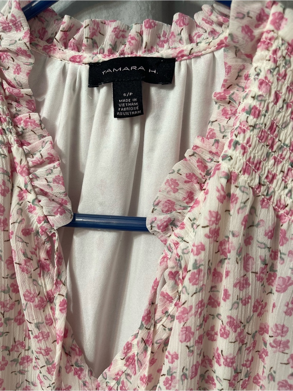 Pink Floral Ruffled Neck Blouse - Picture 3 of 5